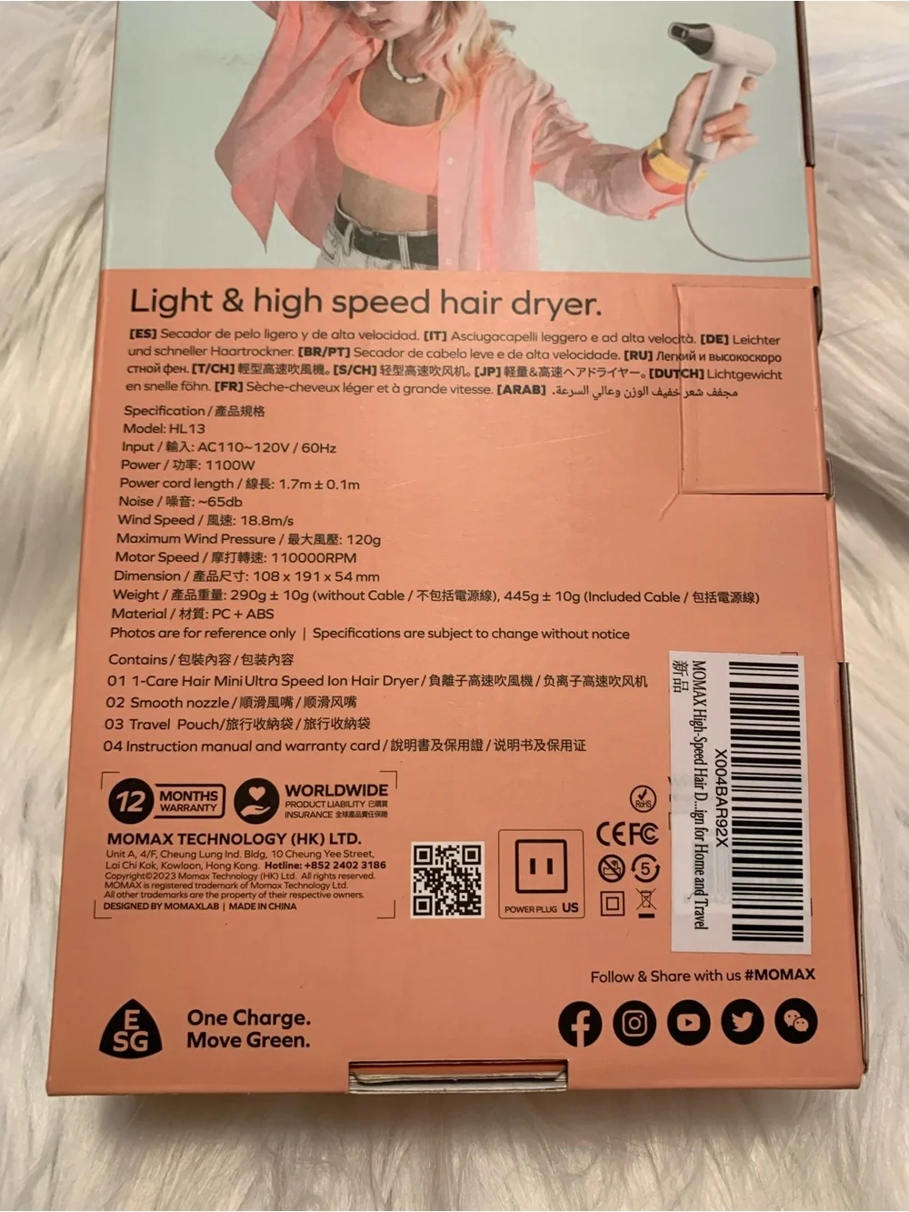 MOMAX-1 Mini Ultra Ion Hair dryer 110,000 RPM Brand New in Box